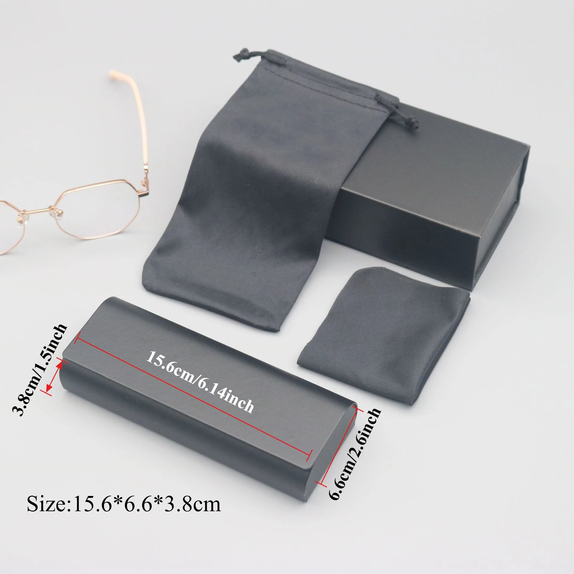 4 pcs Set High-Quality Black Eyeglass Case Handmade Faux Leather Large Capacity Storage Luxurious Premium Feel Eyeglass Box Qme