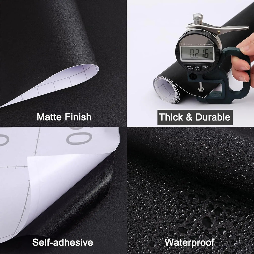 Thicken Pure Black Removable Waterproof Wallpaper Matte Contact Paper Qme