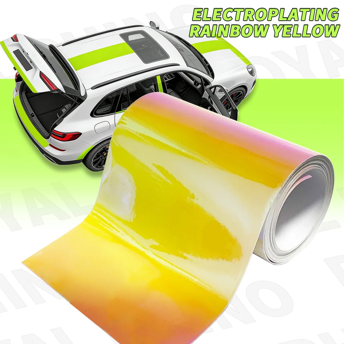 Glossy Colored Vinyl Sticker Self-Adhesive Waterproof White Black Pink Motorcycle Engine Hood Decal Car Design Decoration Qme RAINBOW YELLOW 1m 10cm