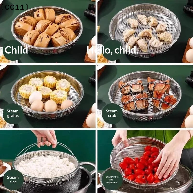 Stainless Steel Food Steamer Basket Pressure Cooker Handle Steaming Qme