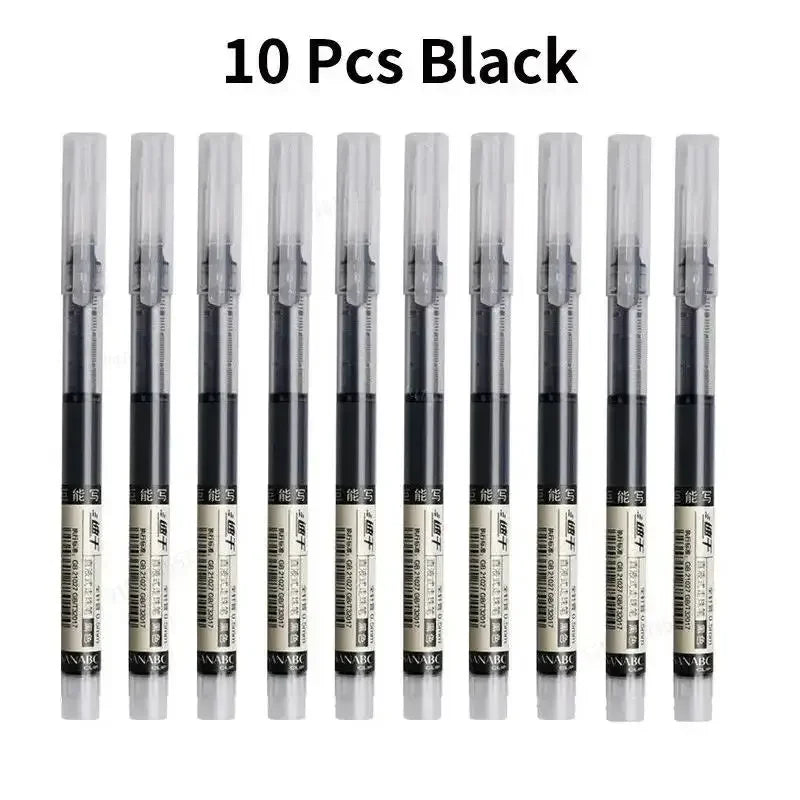 10PCS High Quality Needle Type Gel Pens Black Blue Red Ink Straight Liquid Pen Kawaii Stationery School & Office Supplies Qme 10pcs Black