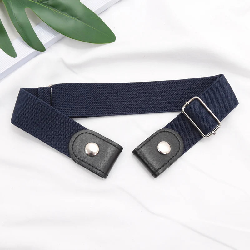 Adjustable Buckle-Free Belt for Women Girls Jeans Pants Dress No Buckle Stretch Elastic Waist Belt, No Bulge, No Hassle Belts Qme Navy Blue
