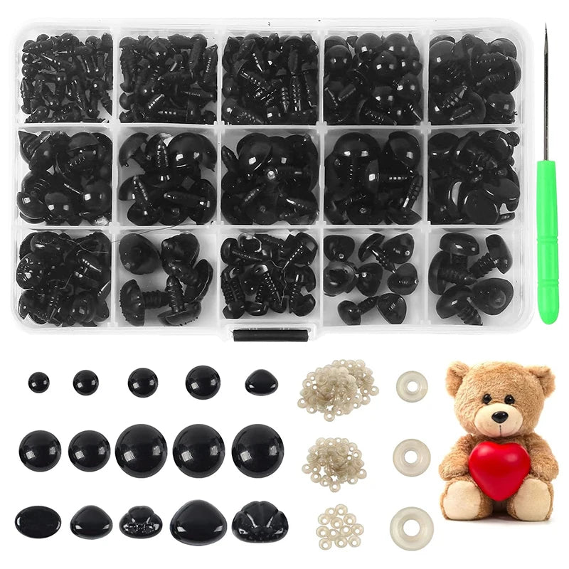 566PCS Safety Eyes and Noses Stuffed Crochet Eyes with Washers Craft Doll Eyes and Nose for Teddy Bear, Crochet Toy Jewelry DIY Qme 566pcs