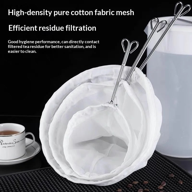 Reusable Fine Cotton Tea Filter Detachable Stainless Steel Handle Qme