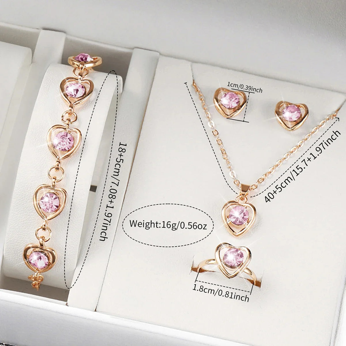 6PCS/Set Fashion Rhinestone Women's Watch Leather Band Analog Quartz Watches Heart Jewelry Set（Without Box） Qme