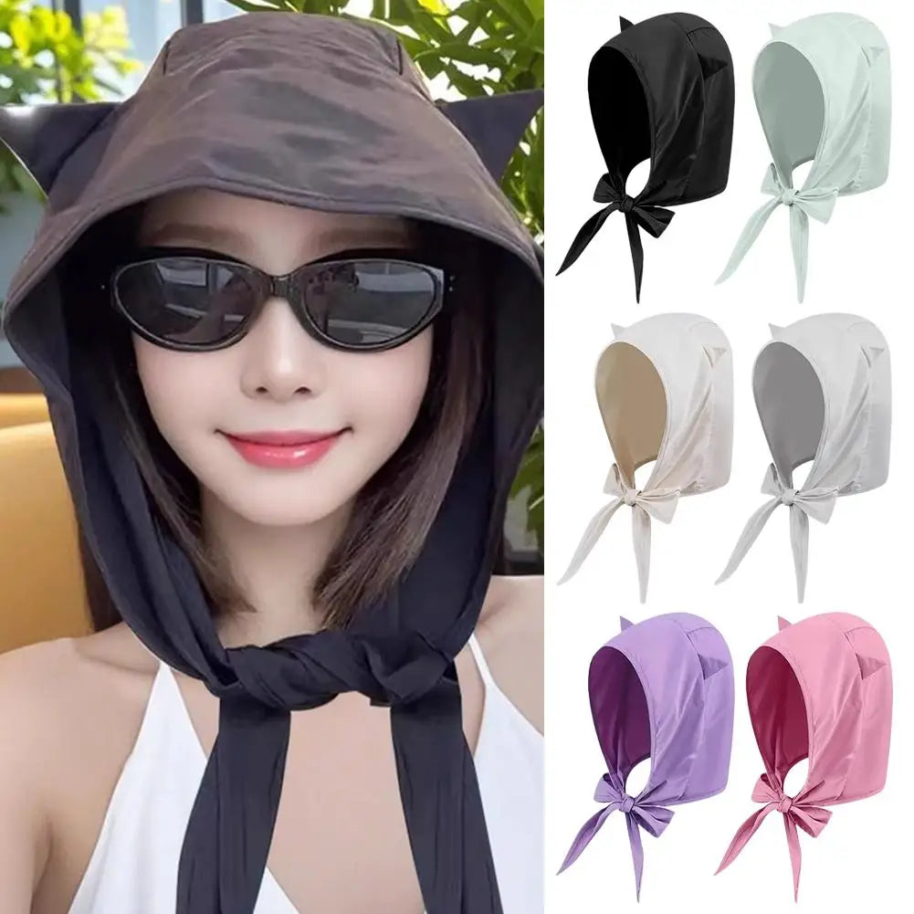 Cute Ear Sunshade Caps Hooded Hat Unisex Summer Fisherman Strap Qme
