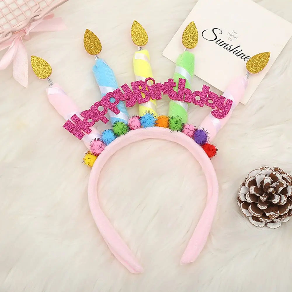 Decor Children Happy Birthday Headwear Crown Candle Hairband Hair Qme pink