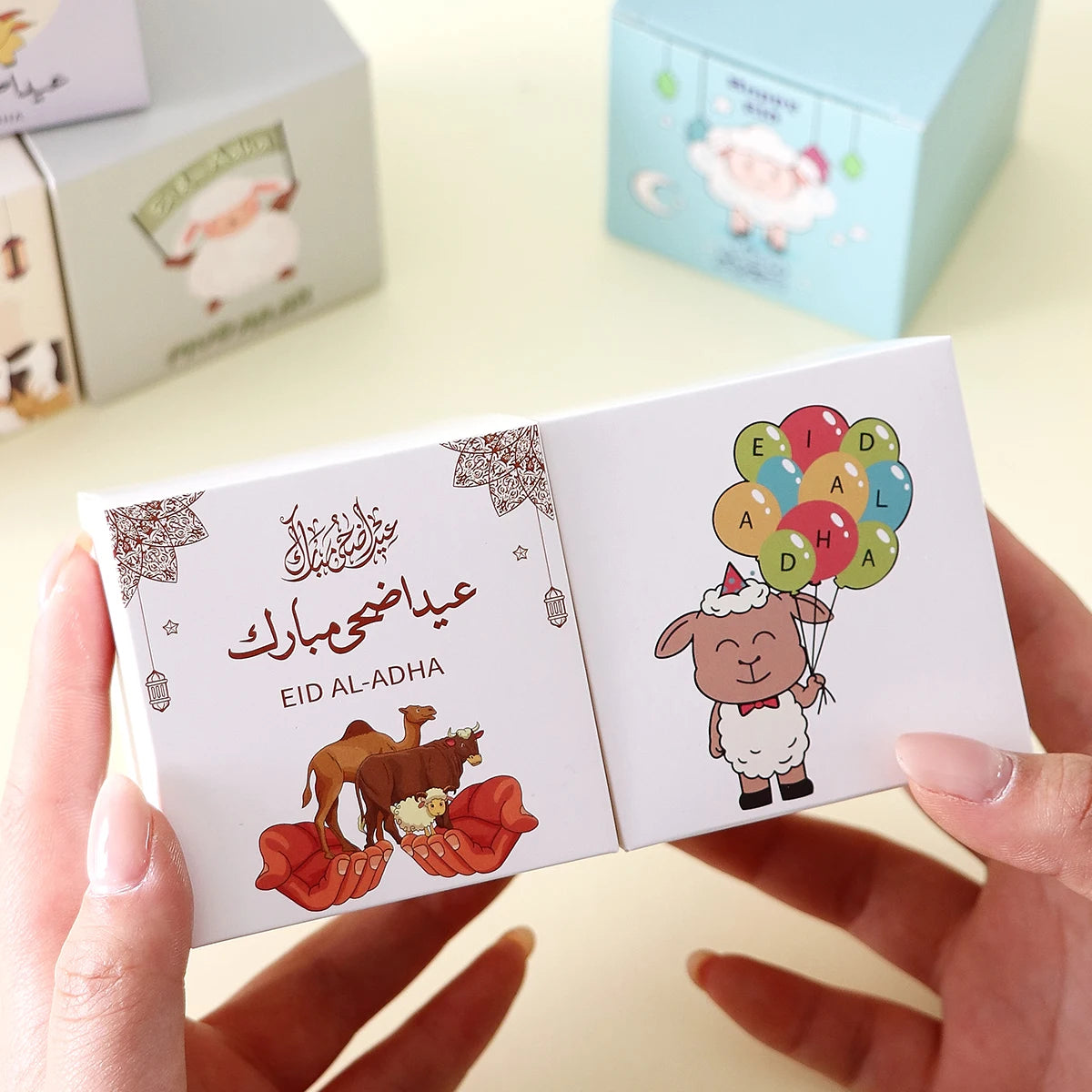 12-Piece Eid Al Adha Gift Boxes - Mini Candy and Snack Gift Bags - Cute Sheep and Balloon Designs - Festive Celebration Party Supplies - Perfect for Chocolates, Small Gifts, and Eid Al Adha Decorations Qme
