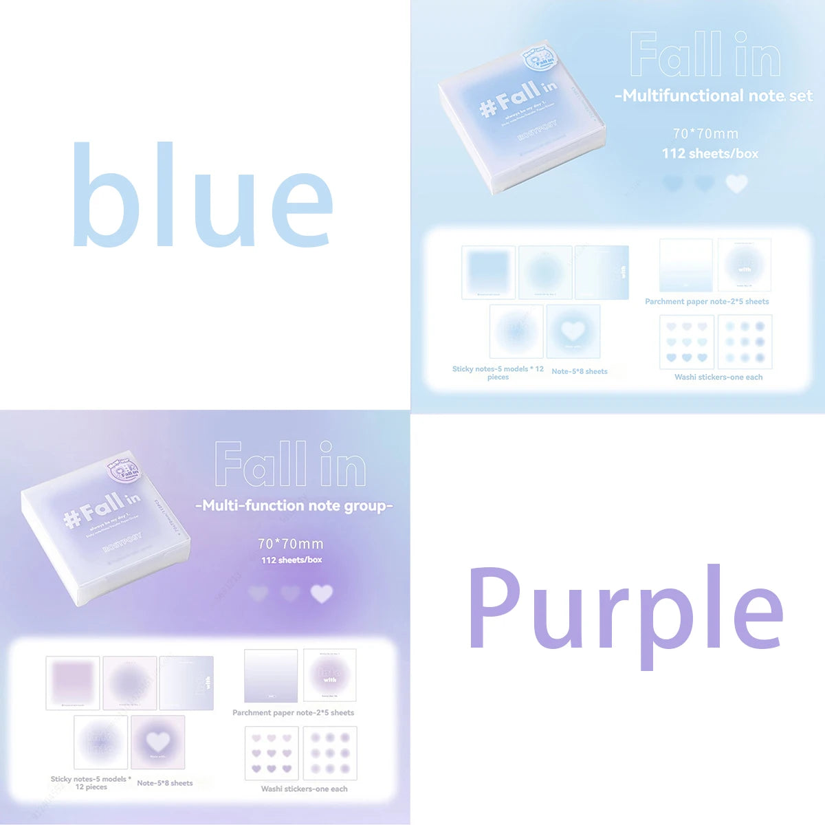 112 Sheets Multifunctional Self-Adhesive Sticky Notes Portable Notepad Easy To Paste Student Office Memo Stationery Supplies Qme 2 boxs mix B