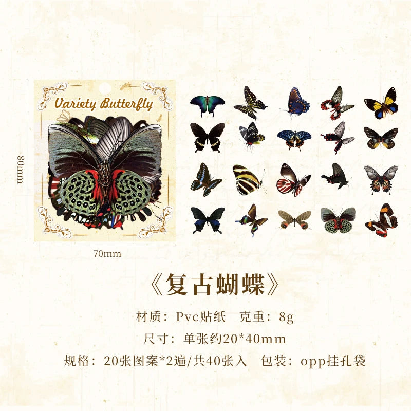 40pcs Variety Butterfly Decorative Waterproof Stickers Cute Aesthetics Sticker DIY Scrapbooking Aesth Decor Sticker Stationery Qme B