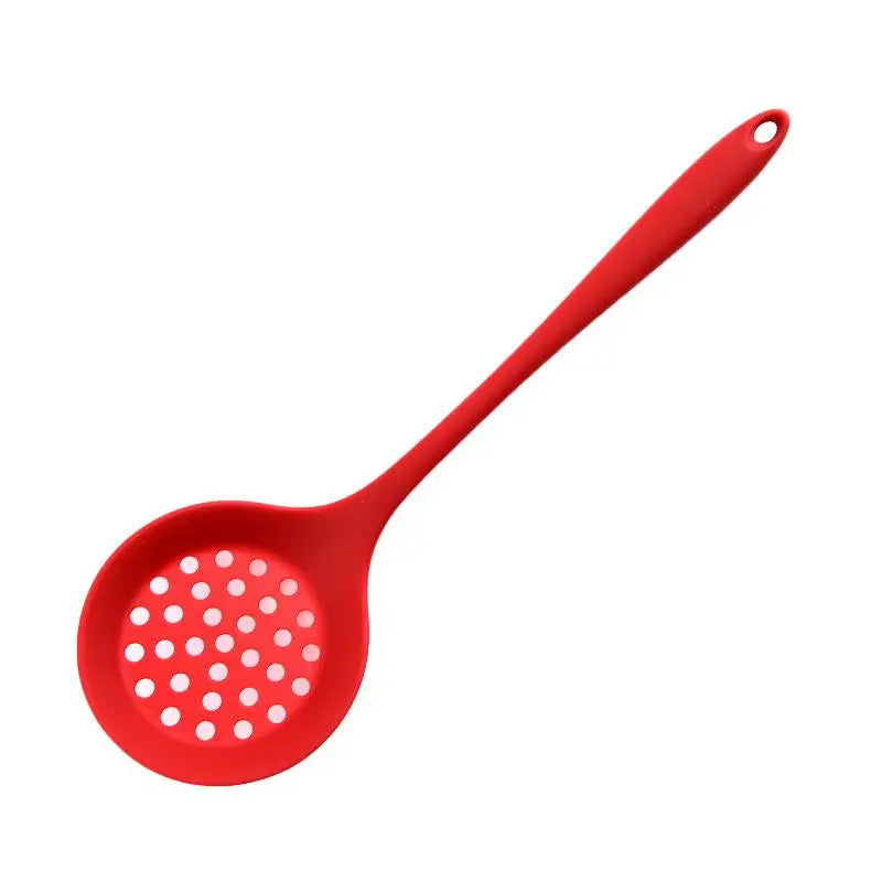 Silicone Strainer Non-stick Pan Spoon Ladle Slotted Cooking Utensil Qme Red