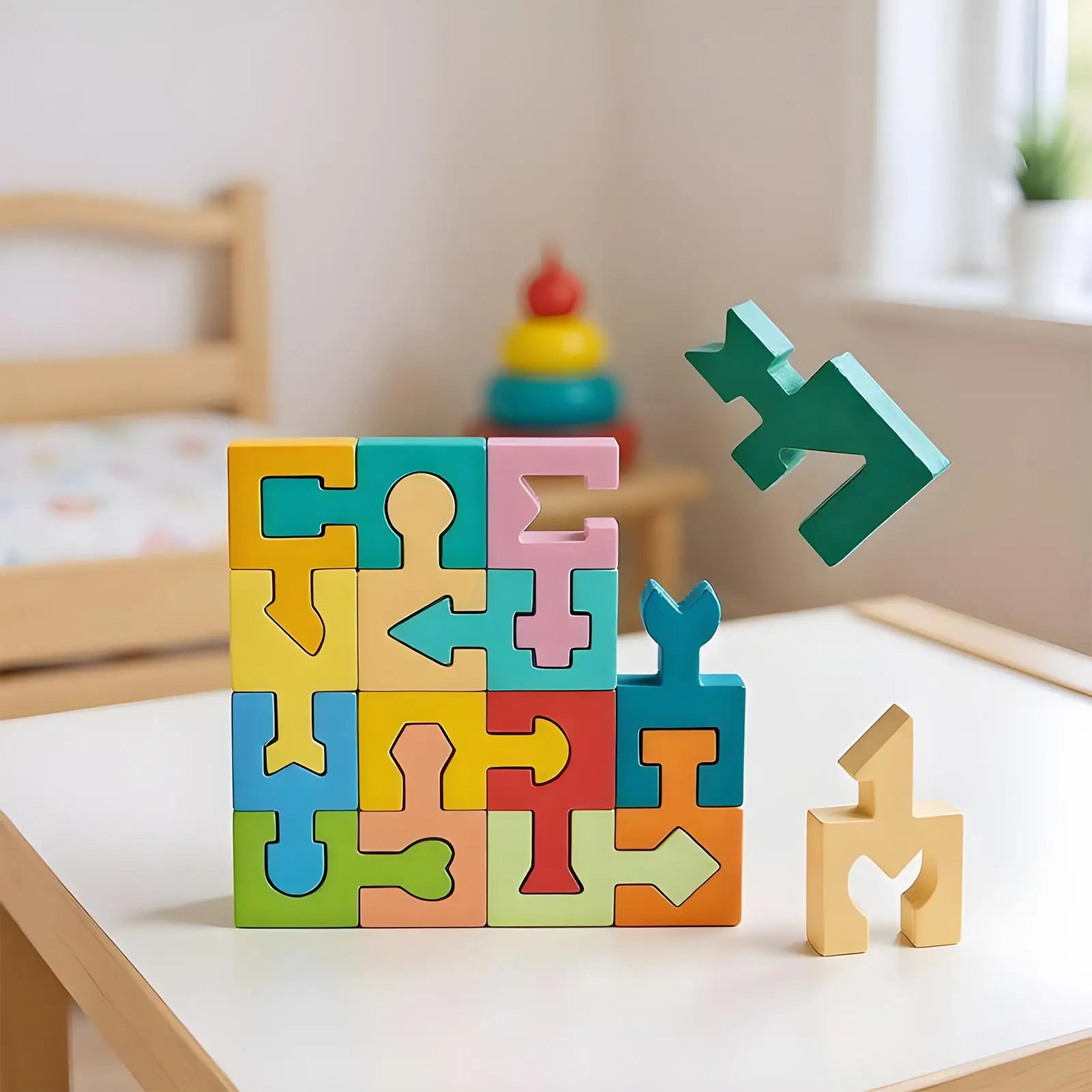 NEW Kids Puzzle Geometric Shape Matching Toy 16 Pieces Wooden Jigsaw Puzzles For Boys Girls Ages 4-6 Learning Home School Qme