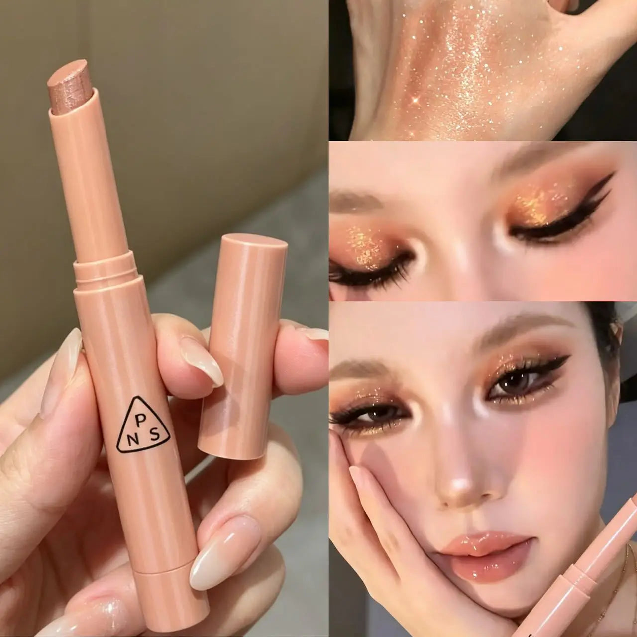 Shimmer Coral Orange Eyeshadow Stick Pearlescent Purple Eye Shadow Brightening Waterproof Diamond Glitter White Highlighter Pen Qme 04