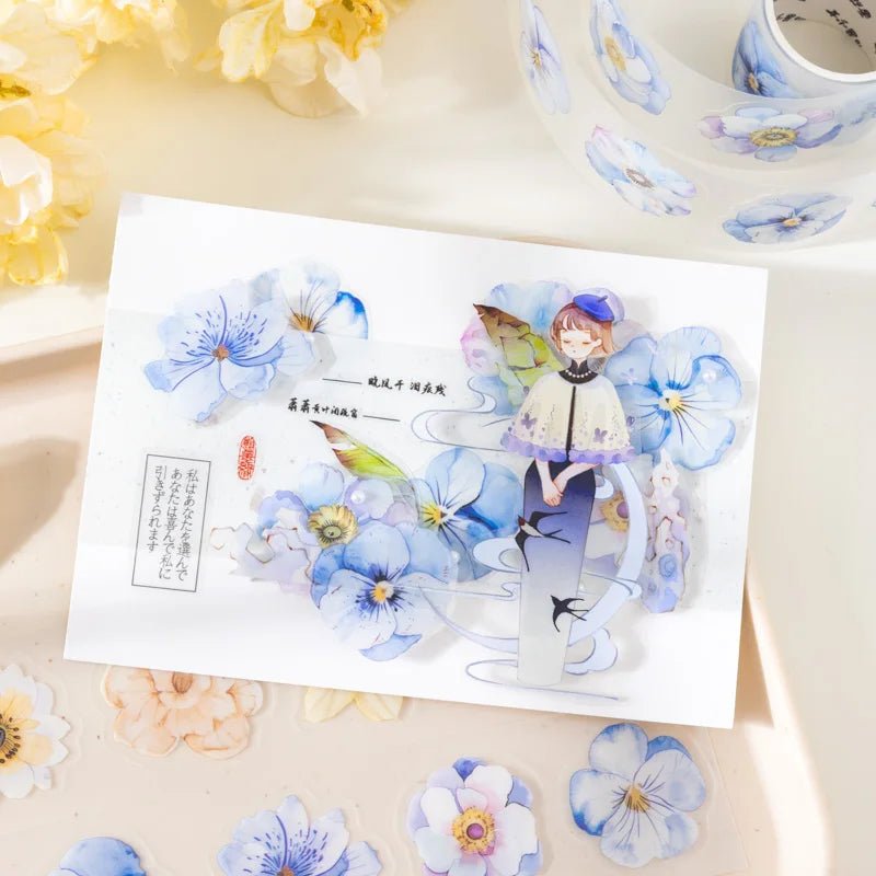 50mm*2m Flowers Plants PET Tapes Junk Journal Adhesiva Scrapbooking Sticker Planner Diary Collage Decoration Stationery Tape Qme
