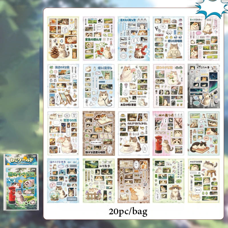 Japanese Wabi-Sabi Daily Cat Sticker Book, Cute Feline Film-Style Stickers for Journal Collage & Lazy Home Life Scrapbooking Qme B