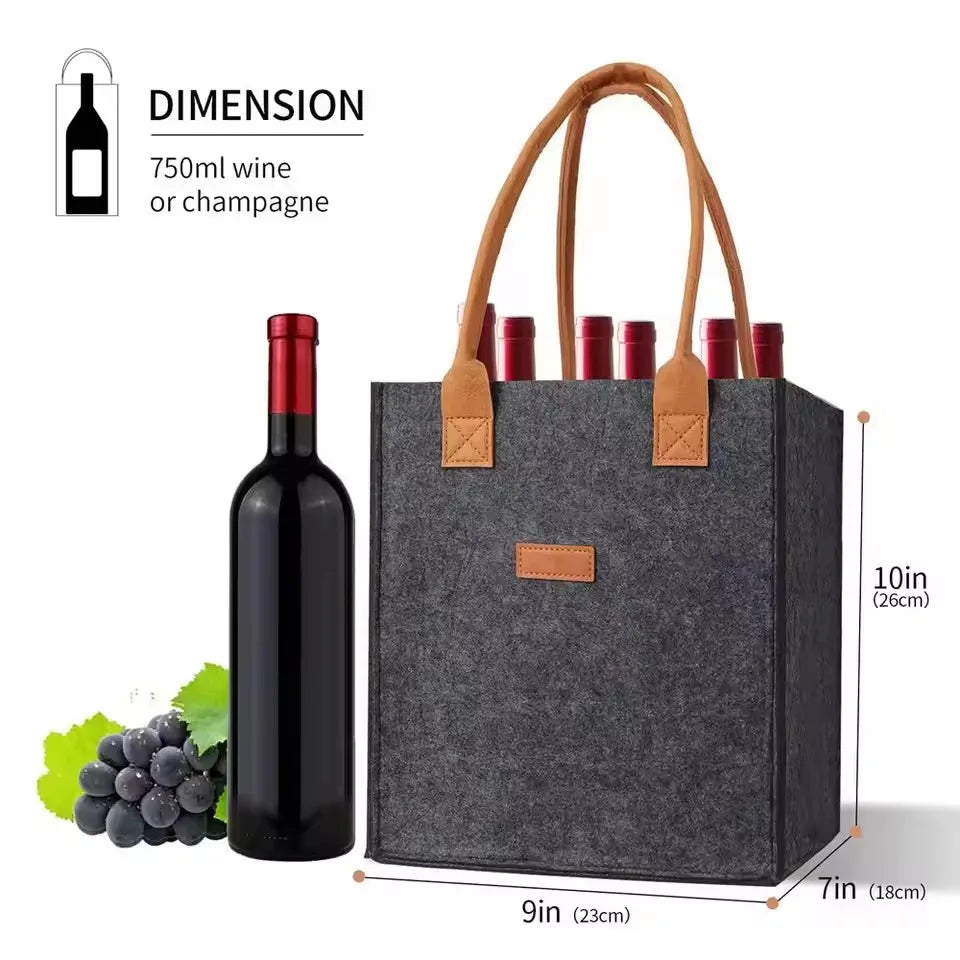 6 Bottle Wine Carrier with Divider Felt Wine Storage Tote Bag Portable Wine Gift Bag Red Wine Storage Box with Handle Qme