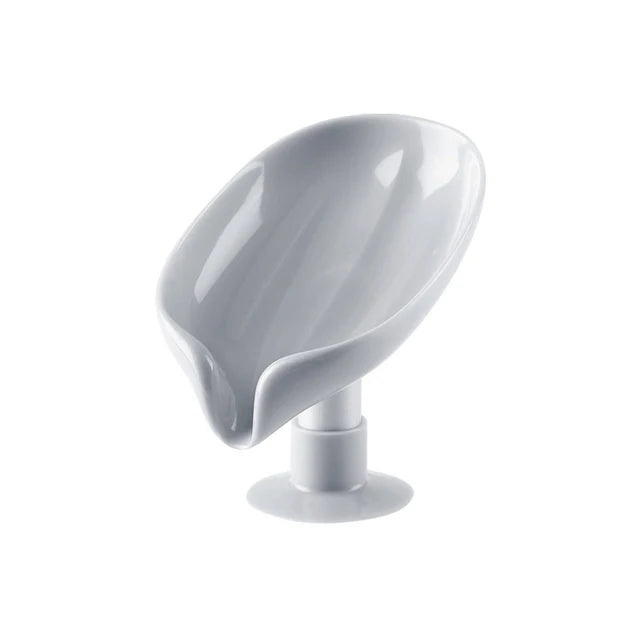 Leaf Design Drain Soap Box With Suction Cup Decorative Plastic Self Draining Bathroom Soap Tray Bathroom Organizers Storage Qme Grey