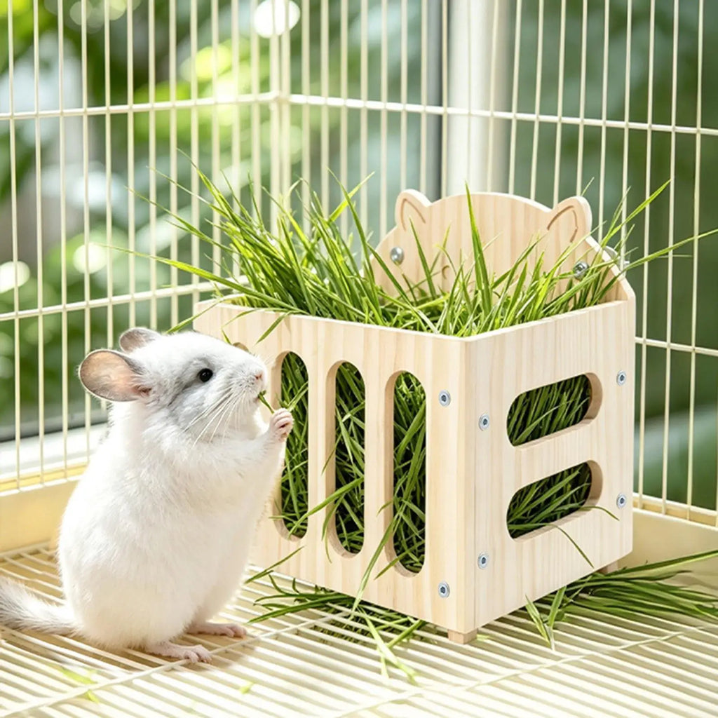 Bunny Hay Holder Cute Wooden Hangable Large Capacity Pet Supplies Qme