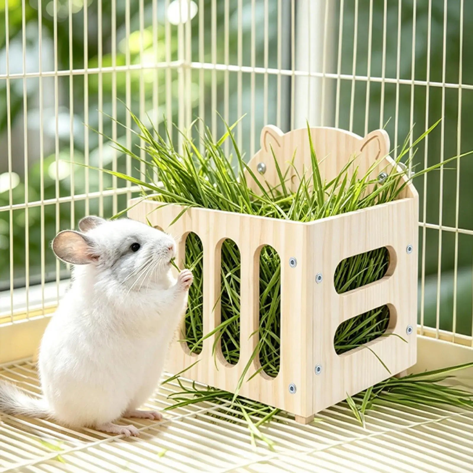 Bunny Hay Holder Cute Wooden Hangable Large Capacity Pet Supplies Qme