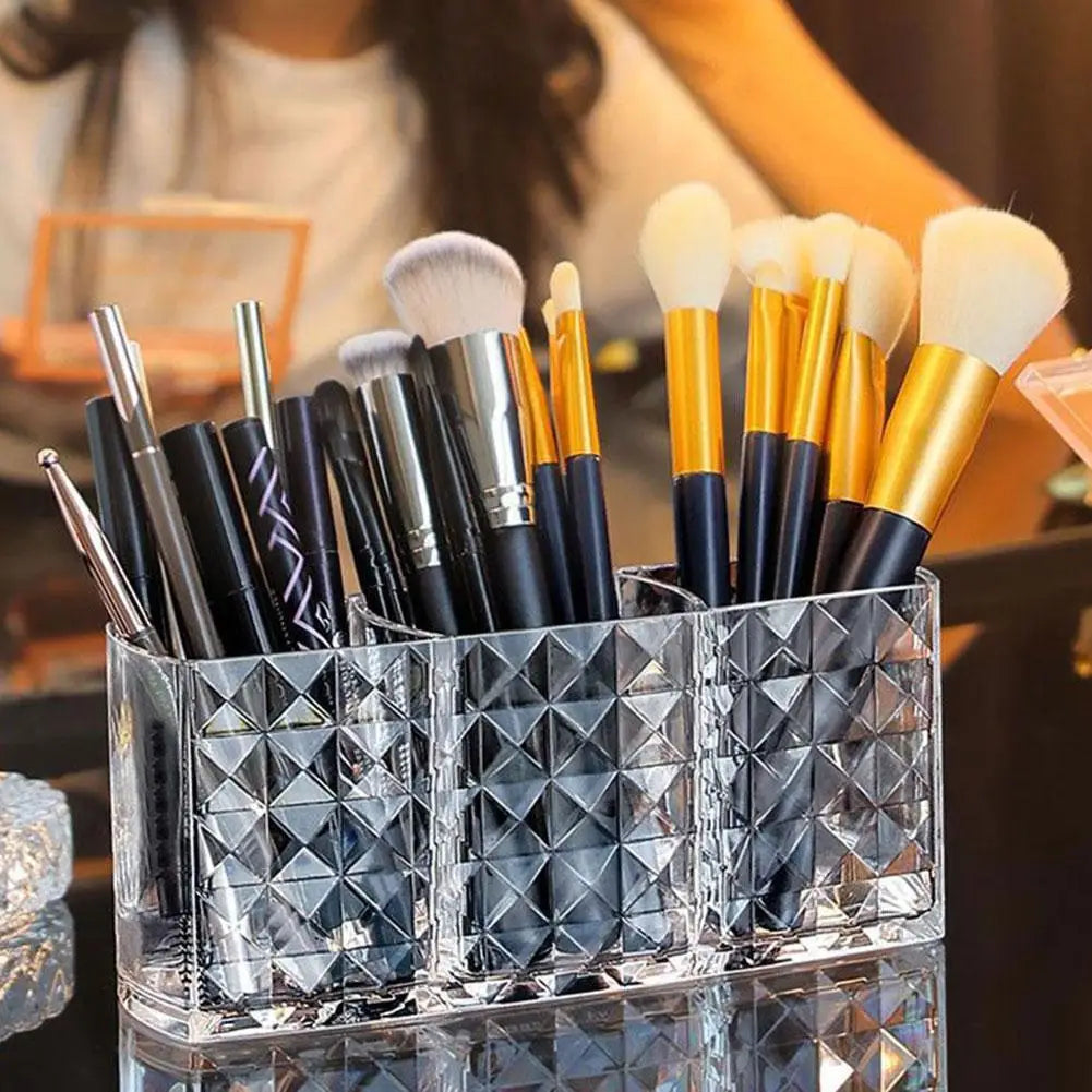 3 Slots Makeup Brush Holder Organizer Cosmetic Storage Box Lipstick Qme