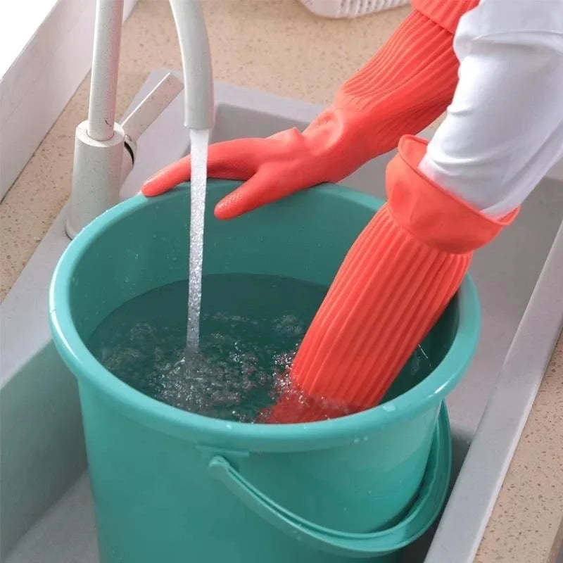 2PCS Cowhide Latex Gloves Household Kitchen Cleaning Acid Alkali Resistant Waterproof Rubber Dishes Washing Hand Protection Qme