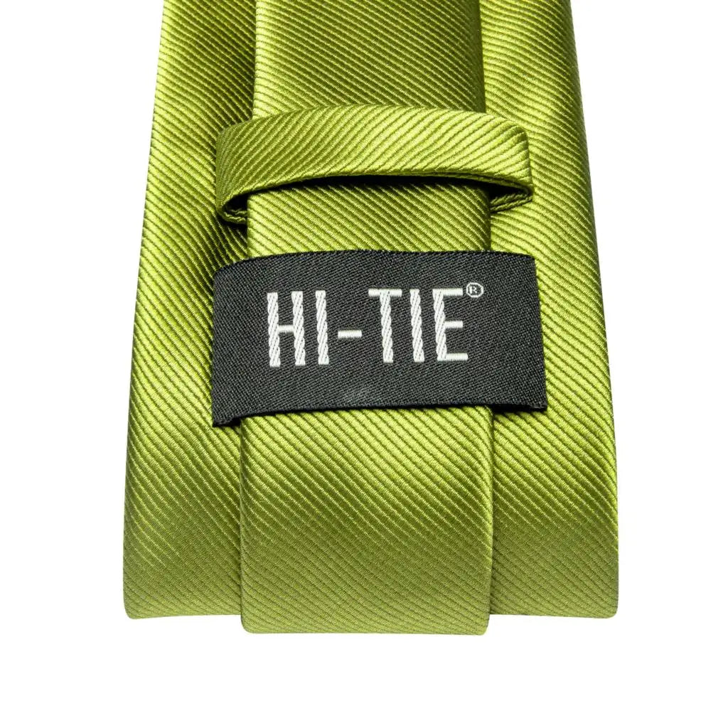 Hi-tie Solid Green Orange Mens Fashion Necktie Handkerchief Cufflinks Qme