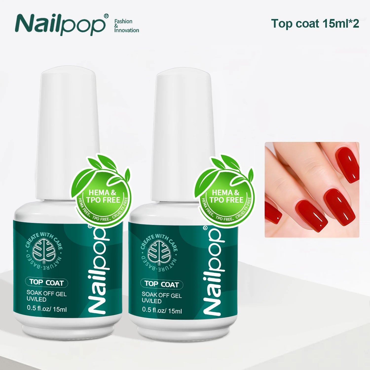 Nailpop Base Coat Gel HEMA TPO Professional Soak Off UV LED Cured Qme Top Coat 2PCs