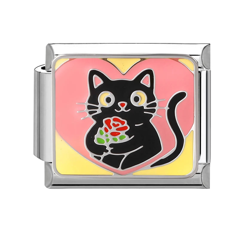 New Cute Colored Love Heart Cat Italian Charm Fit 9mm Stainless Steel Women DIY Bracelet Drop Shipping Fashion Jewelry Wholesale Qme Style 25