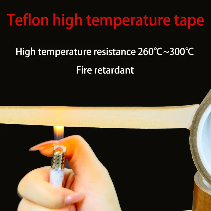 10M 10mm-60mm PTFE Tape 300 Degree High Temperature Resistance Adhesive Tape Cloth Heat Insulation Sealing Machine PTFE Tape Qme