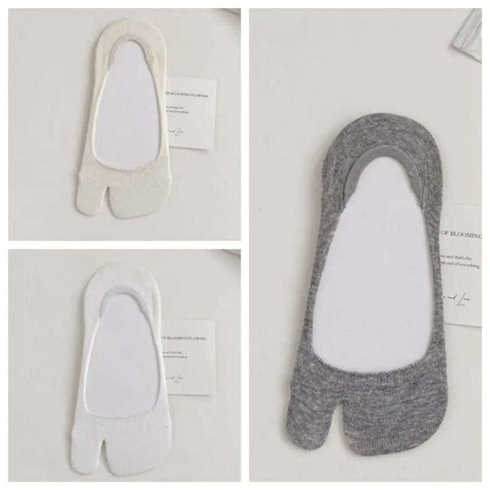 Simple Thin Two Finger Socks Low Cut Cotton Boat Solid Non-slip Qme