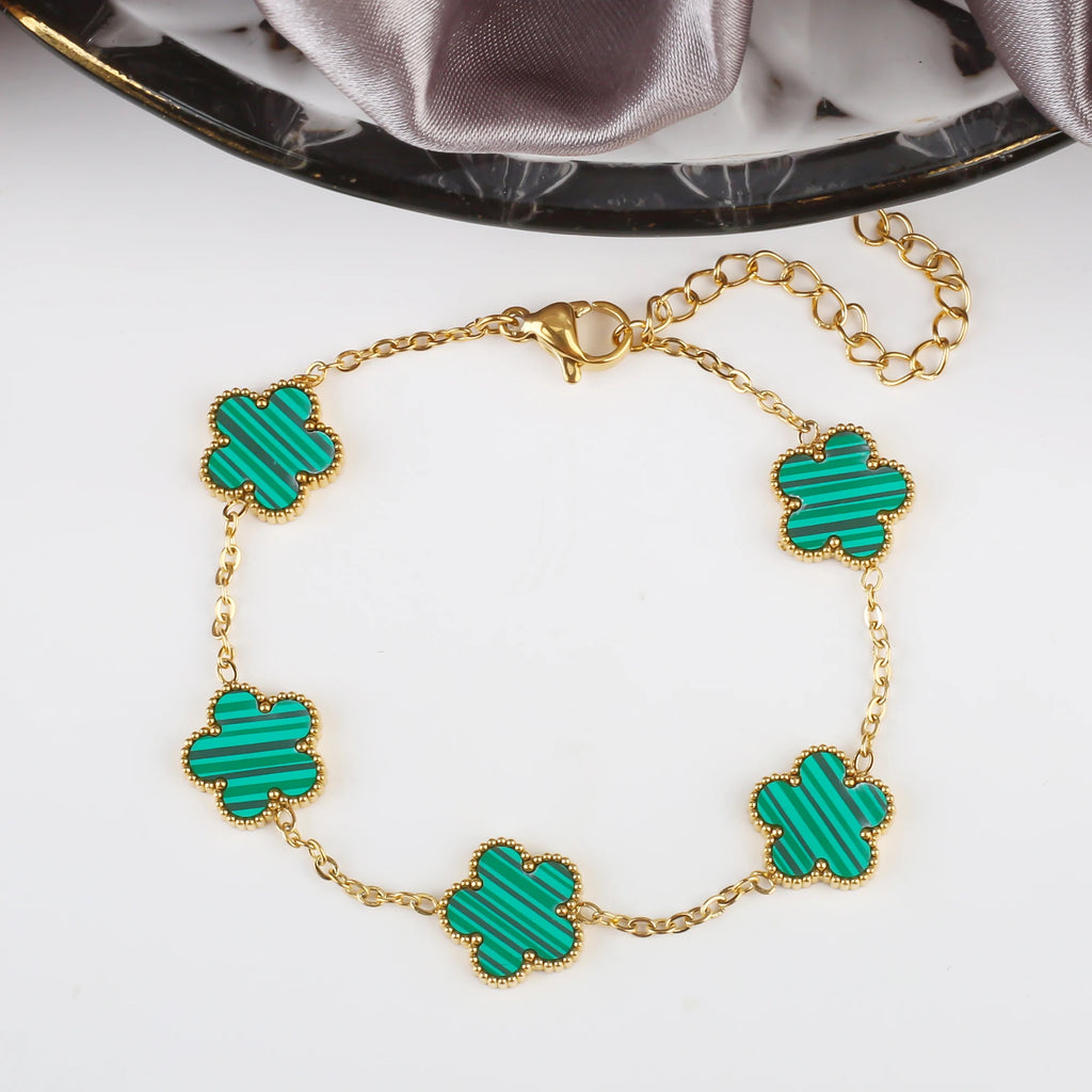 Classic Stainless Steel Five Leaf Flower Set Bracelet Necklace Earrings Luxury for Woman Party Daily Wear Jewelry Free Shipping Qme