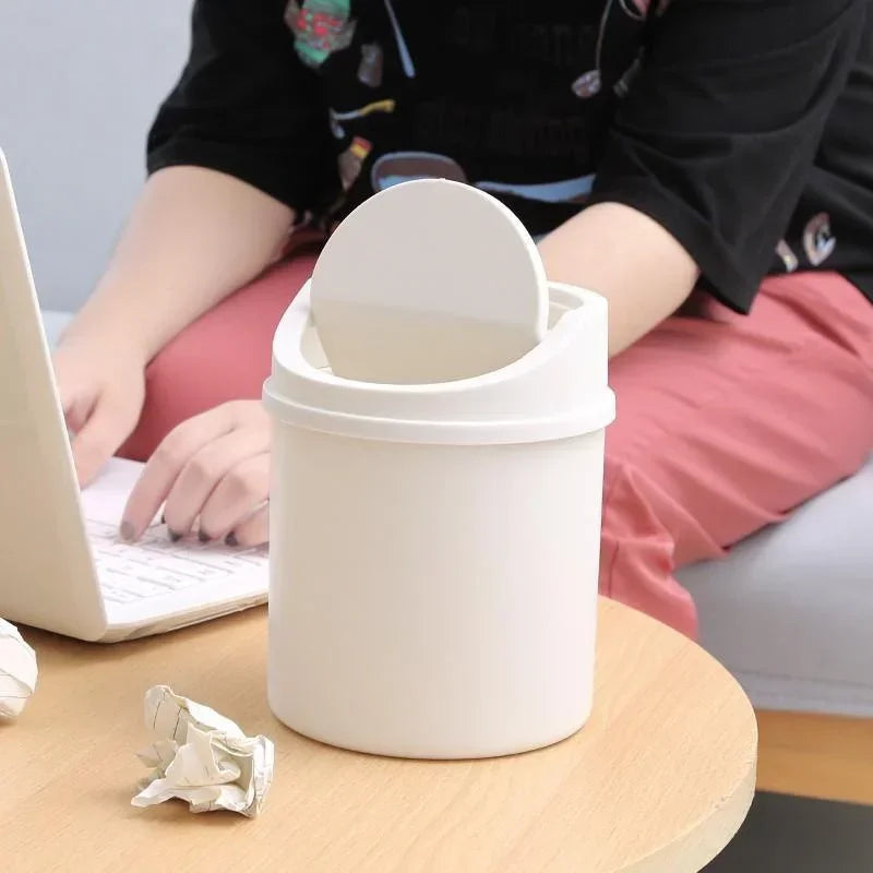 Mini Desktop Bin Small Trash Can Tube Cover Bedroom Garbage Clean Qme