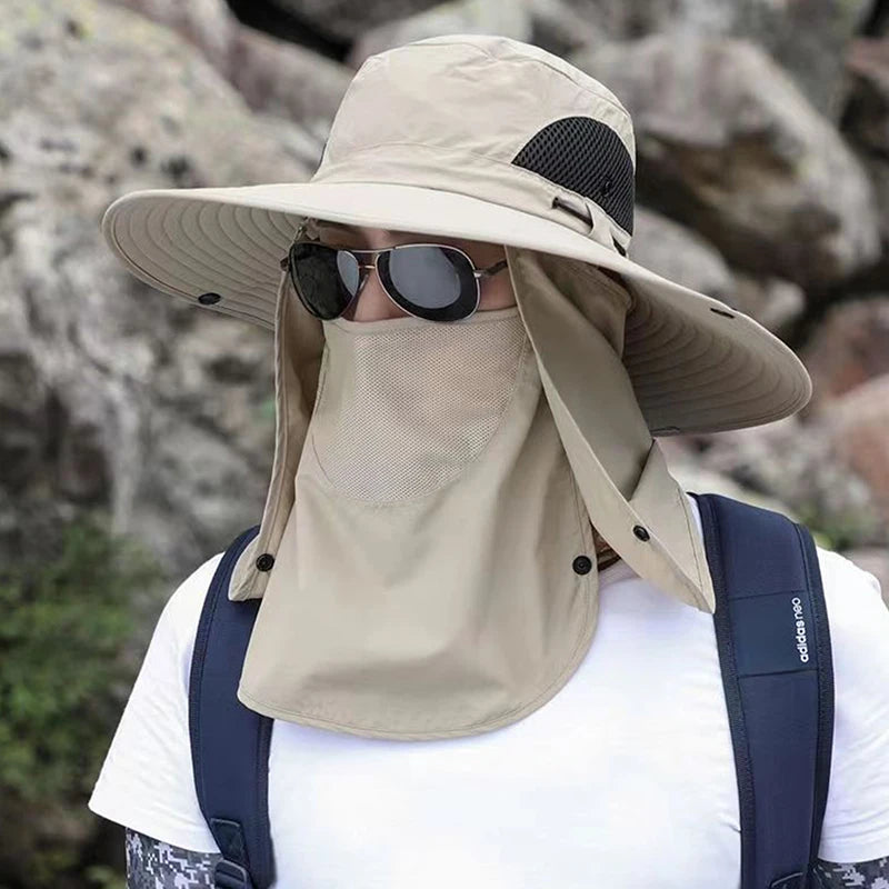 Fishing Hat Sun Shading Large Eaves Mountain Climbing Mask Breathable Qme Beige