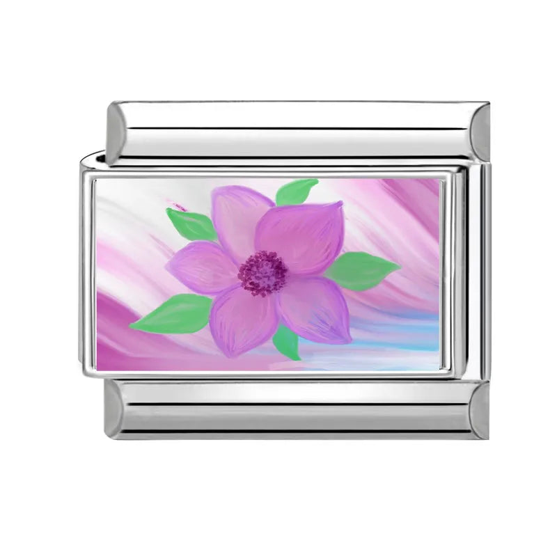 Fashion Lake Sunset Scenery Tulips Flowers Heart Italian Charm Links Fit 9mm Stainless Steel Bracelet Women Jewelry DIY Making Qme Style 9