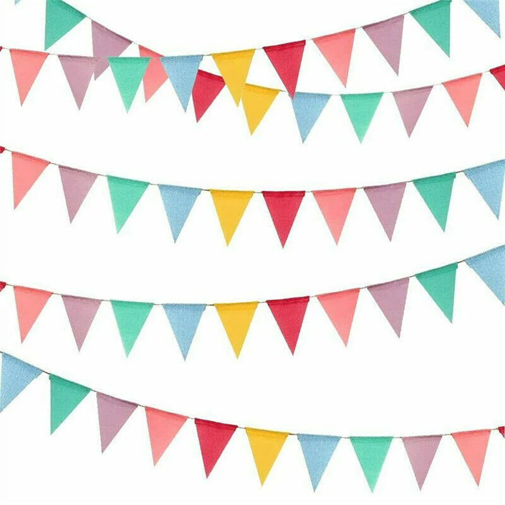 12 Flags Colorful Birthday Bunting Banner Wedding Birthday Party Decor Wall Hanging Banners Outdoor Garden Waterproof Bunting Qme