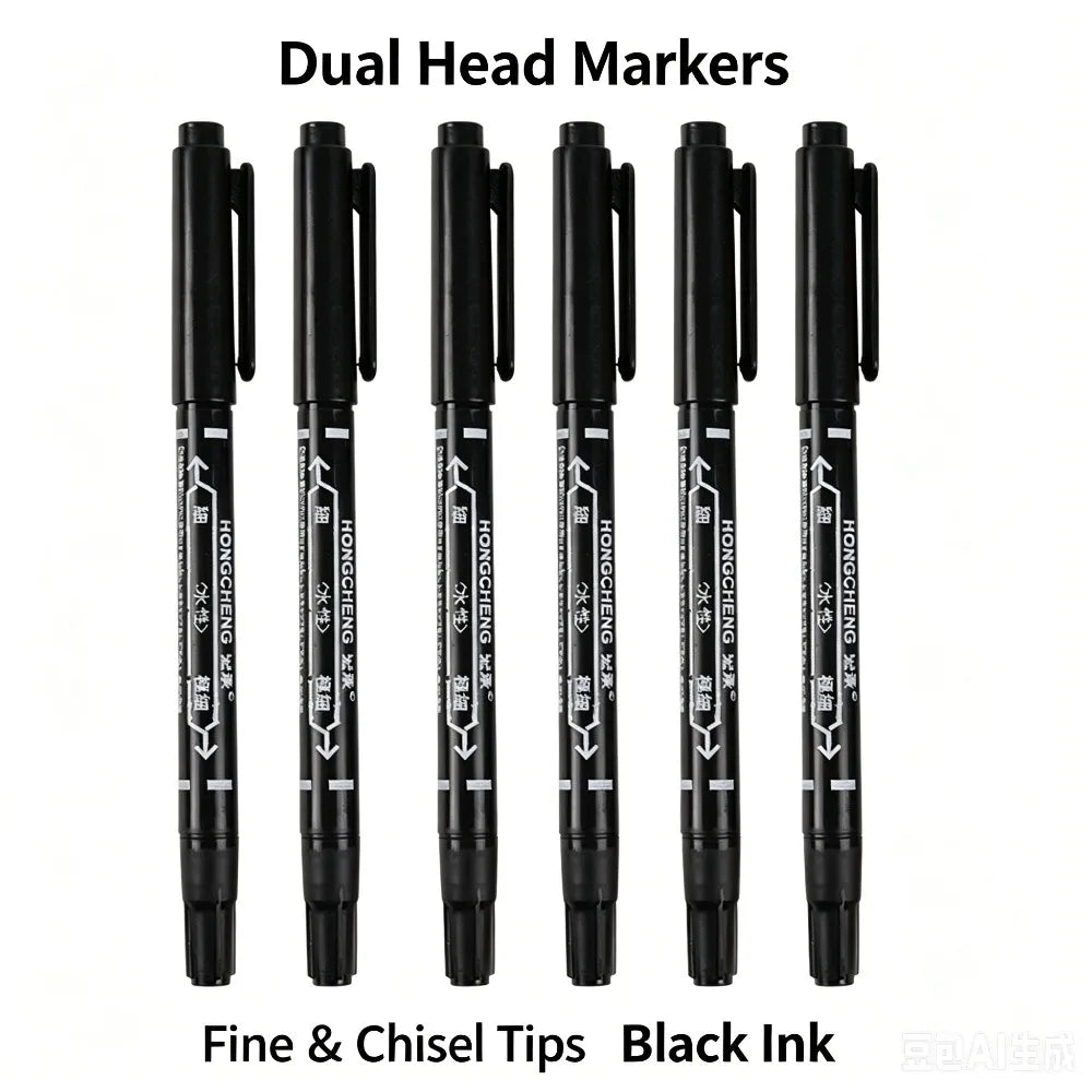 Dual Tip Black Fineliner Pens, Waterproof Sketch Markers for Drawing, Writing & School Art Qme