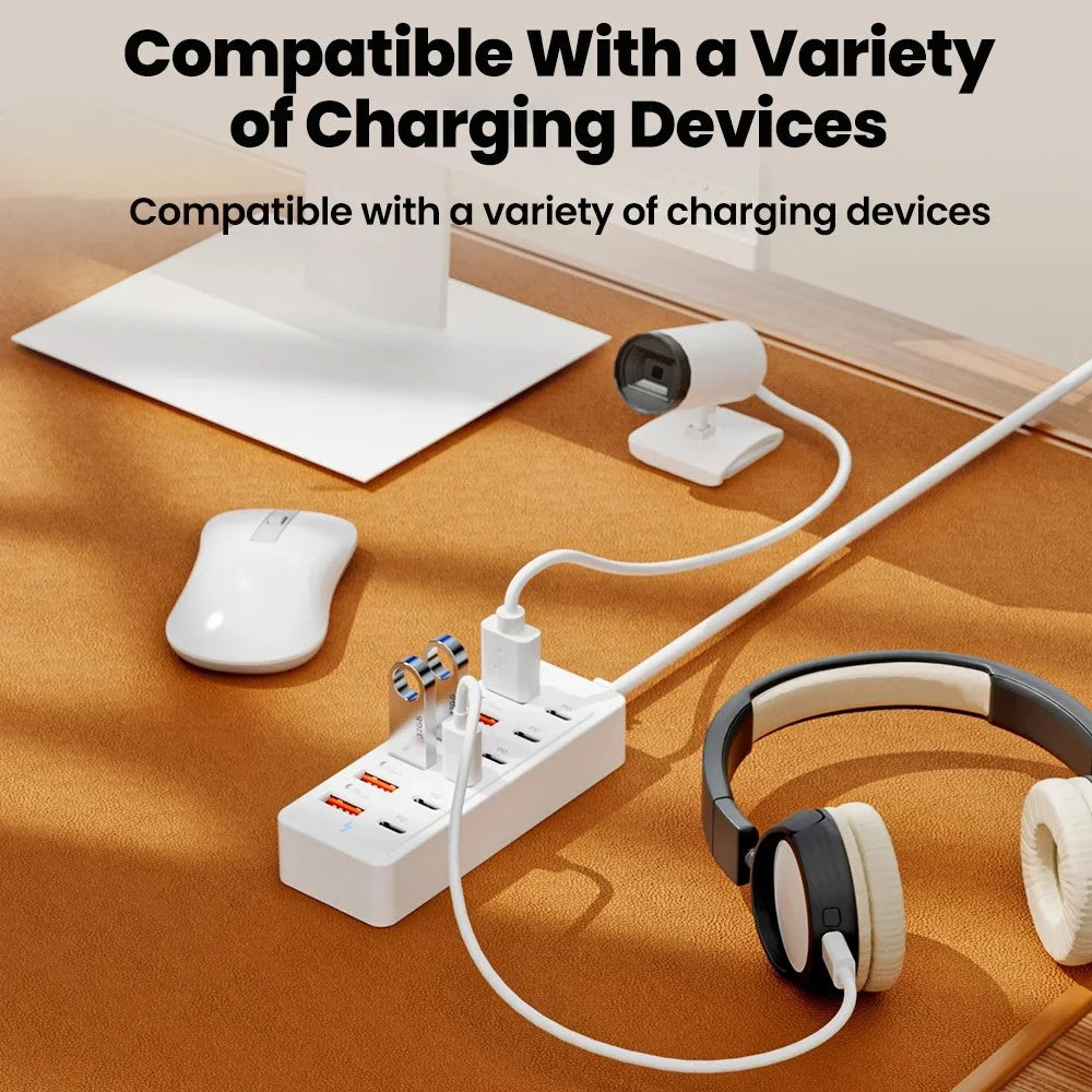 12 in 1 USB Power Strip Multi Ports Desktop Charging Phone Charger Station USB C Electrical Socket Adapter PD Type C HUB Charger Qme