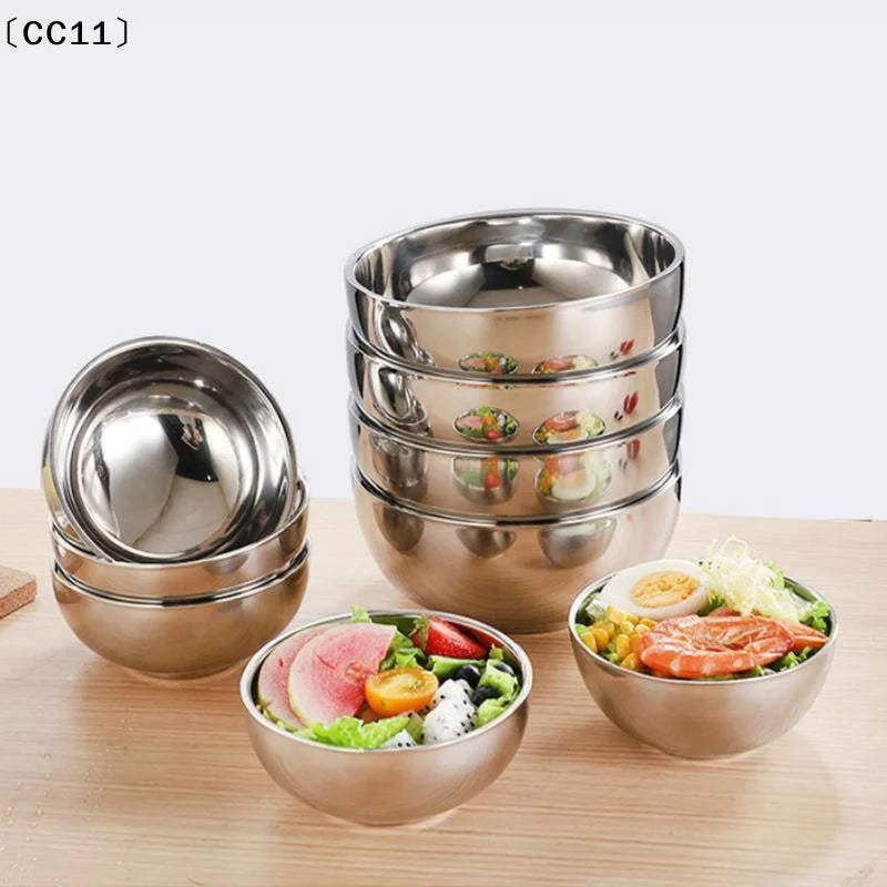 Stainless Steel Threaded Rice Bowl Dough Round Soup Double Layer Qme