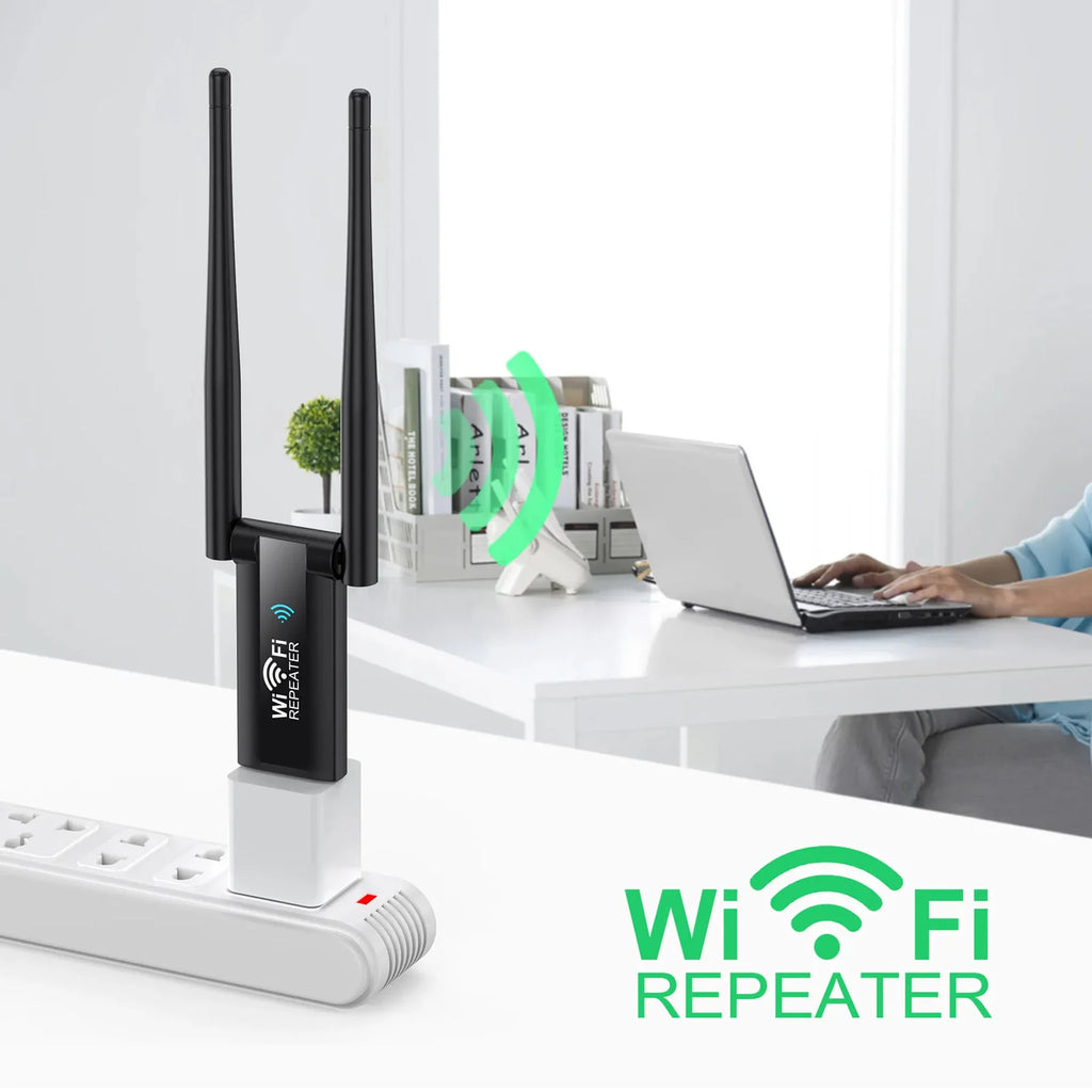 USB Wireless WiFi Extender 2.4G 300Mbps Signal Booster Long Range Repeater Access Point for Home Wi-Fi Router Network for PC Use Qme