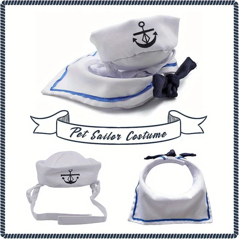 Pet Halloween sailor suit, sailor hat with tie set, cute Halloween party costumes Qme