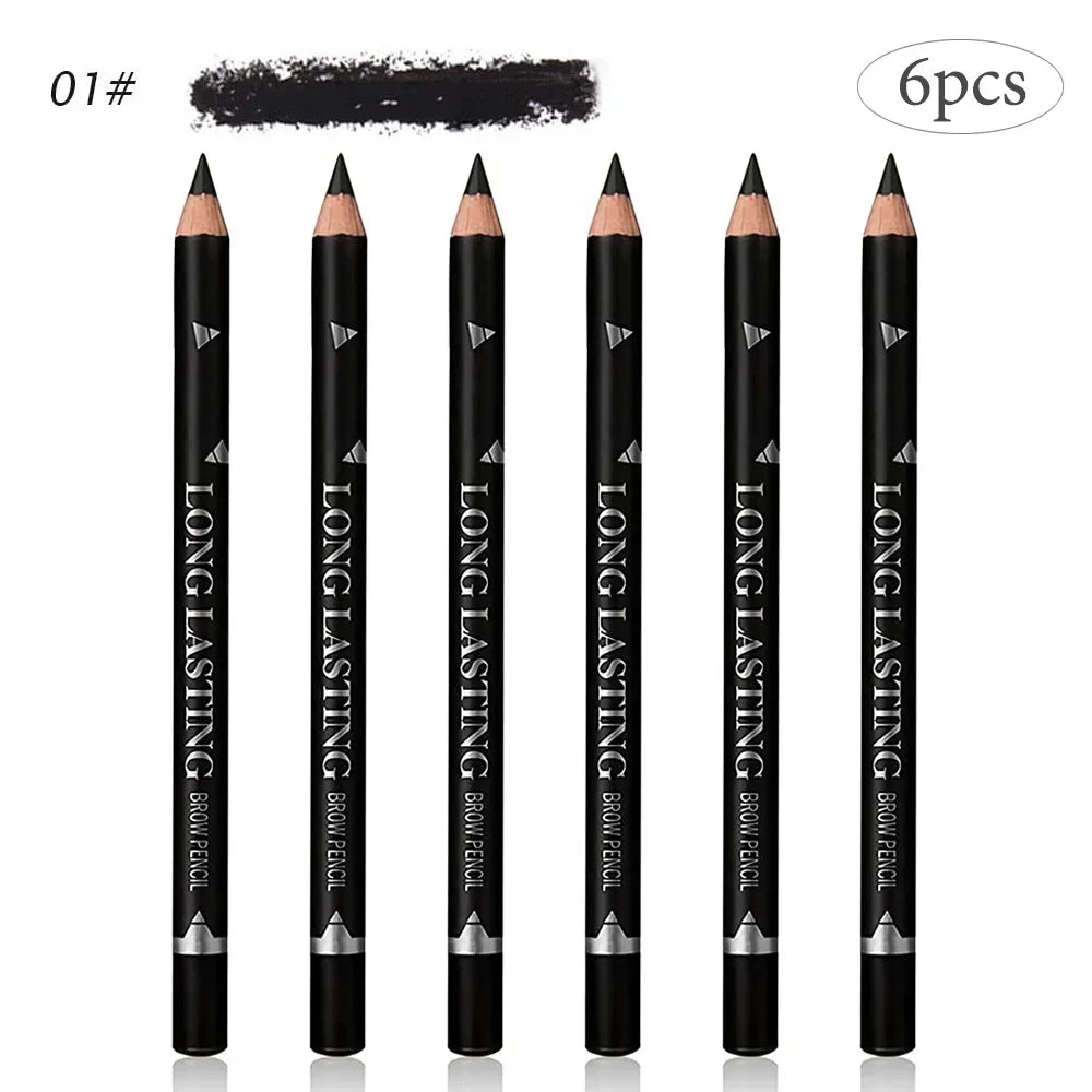 6/12Pcs Eye Brow Pencil Waterproof Professional Women Eye Makeup Pen Easy Color Natural Black Brown Cosmetic Beauty Eyebrow Tool Qme 6pc-01BLACK