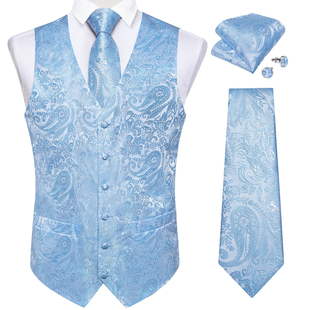 Men's Paisley Suit Vest Tie Formal Waistcoat Necktie Pocket Square Qme MJTZ0188 XXXL