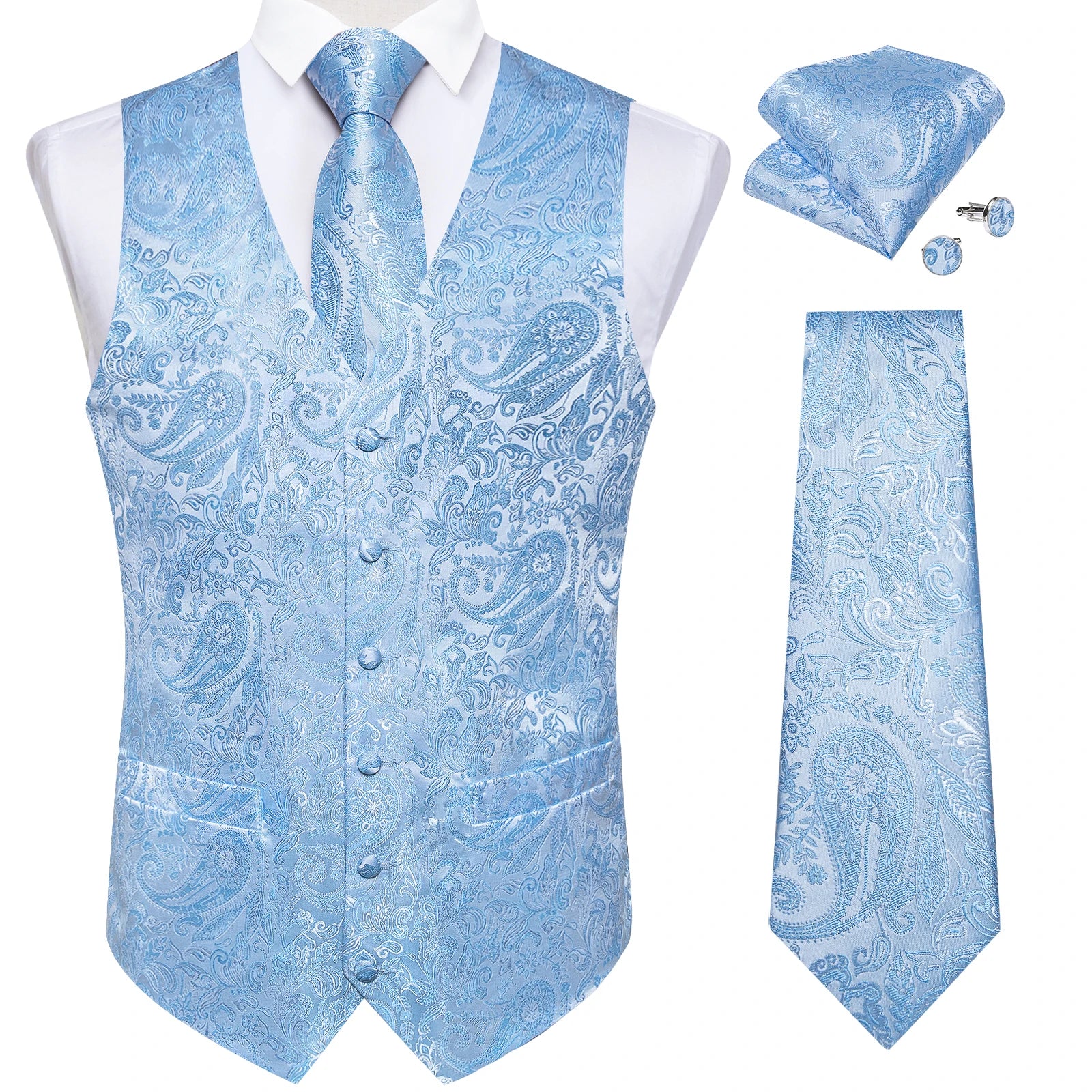 Men's Paisley Suit Vest Tie Formal Waistcoat Necktie Pocket Square Qme MJTZ0188 XXXL