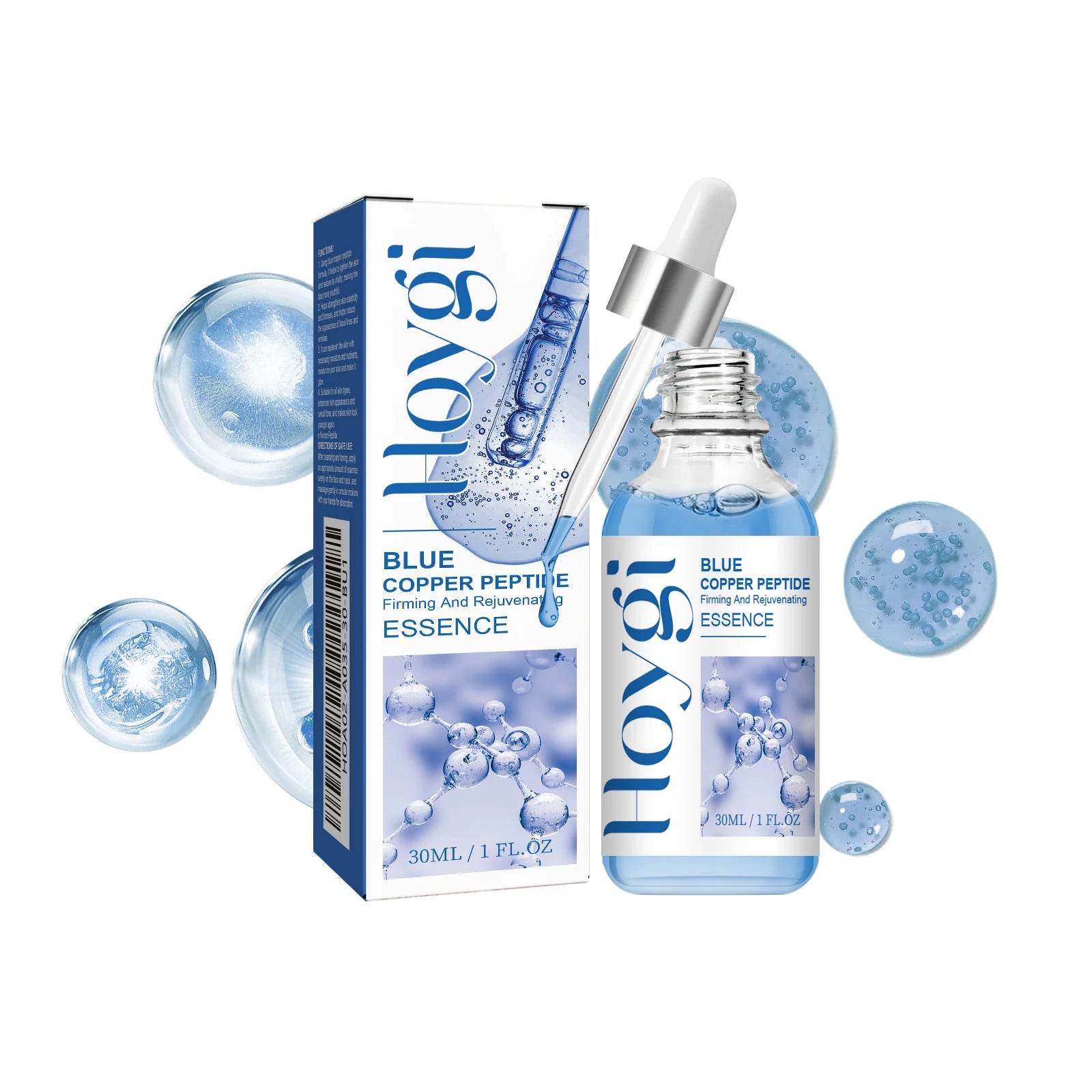 Blue Copper Peptide Firming Essence Skin Tightening Rejuvenating Hydrating Firming Face Serum Improves Texture Fast Absorbing Qme 30ml Boxed