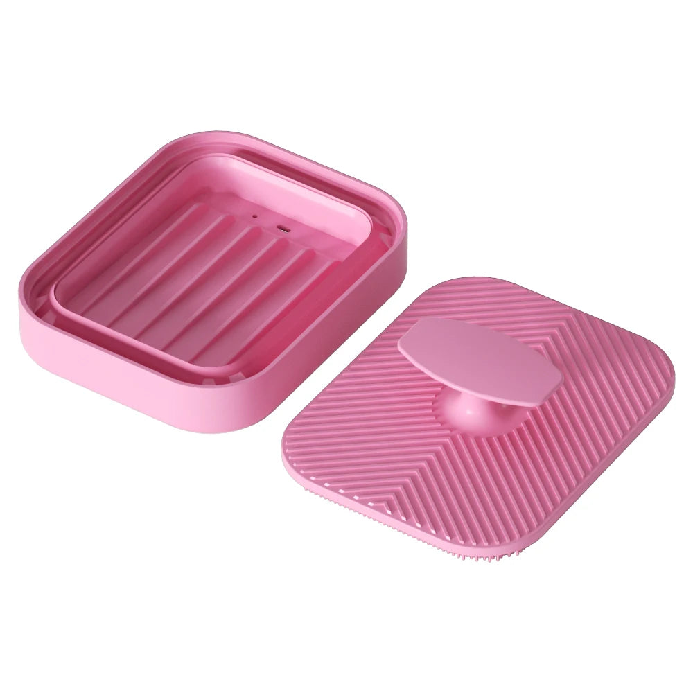 1 Silicone Soap Storage Box Foldable Exhaust Hole Anti Slip Portable Qme Pink set