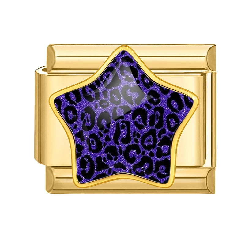 2026 Colorful Blue Rose Leopard Print Stars Zebra Golden Italian Link Fit 9mm Stainless Steel Charms Jewelry DIY Bracelets Gift Qme Style 12