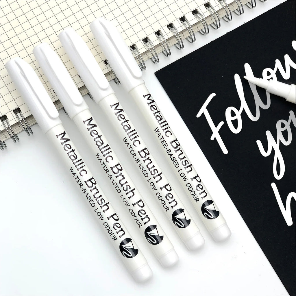 Brush Metallic Marker Pens White/Gold/Silver/Copper Color Permanent Art Marker For Crafts Scrapbooking Stationery Supplies Qme
