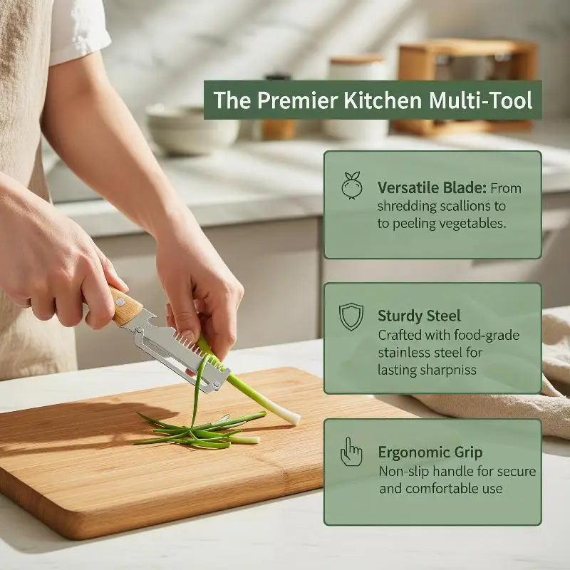 3-in-1 Serrated Peeling Knife Premium Vegetable Peeler Scallion Qme