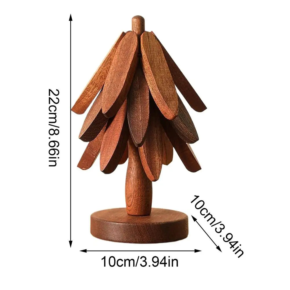 Tree Trivet Wooden Insulation Placemat Non-Slip Cup Coaster Set for Cookware Stove Pan Cup Teapot Hot Dishes Bowl Kitchen Dining Qme Walnut color 3 as picture shows