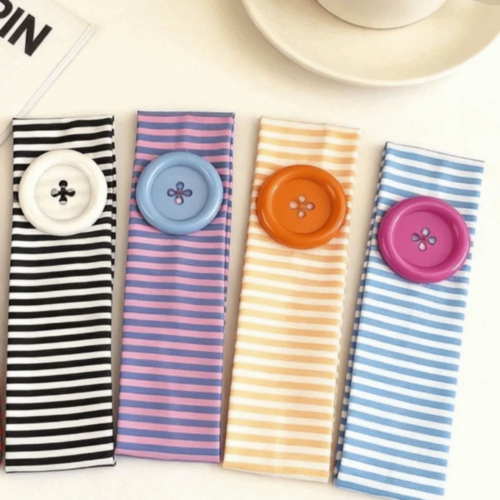 Dopamine Style Sports Striped Printed Headband Oversized Button Stretch Fabric Yoga Headband Vintage Polyester Fitness Hairband Qme